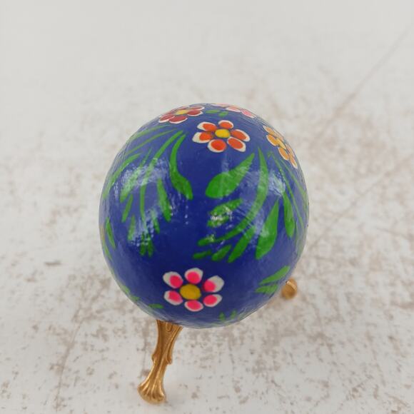 VTG Hand-Painted Decorative Wooden Eggs Floral Decorative Lot of 4 w/ 2 Stands - Picture 12 of 16